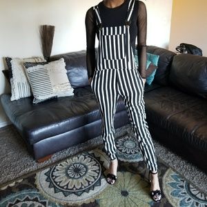 Forever 21 Black & White striped overalls